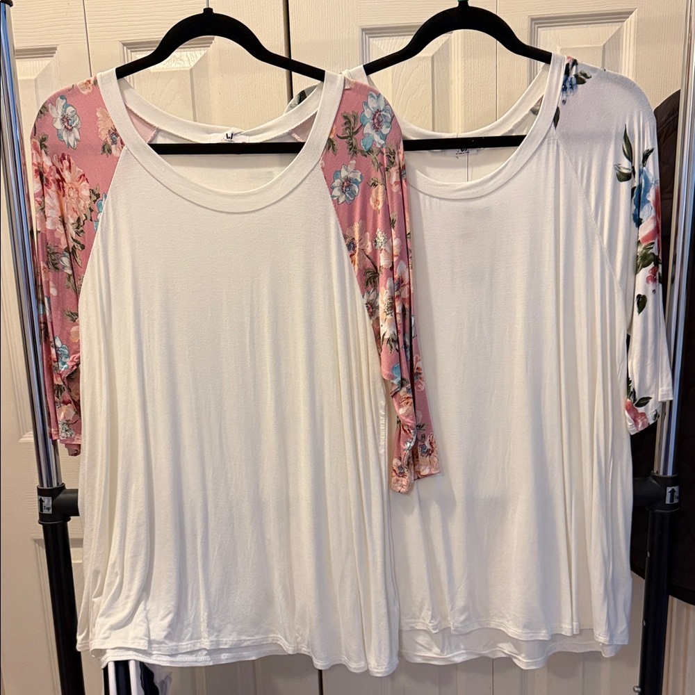 Bundle Amelia James White Raglan Tee with Pink Floral Sleeves